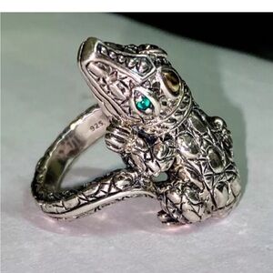 John Hardy Jai Sterling Silver & 14k Gold Crocodile Ring Size 7